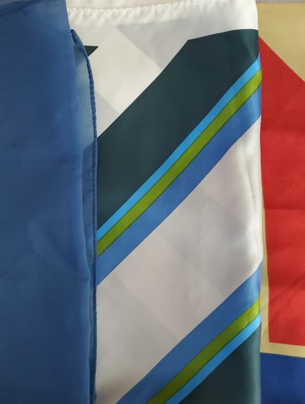 Vintage Scarf Lot Of Three Square BLUE GEOMETRIC & SOLID Mix Variety